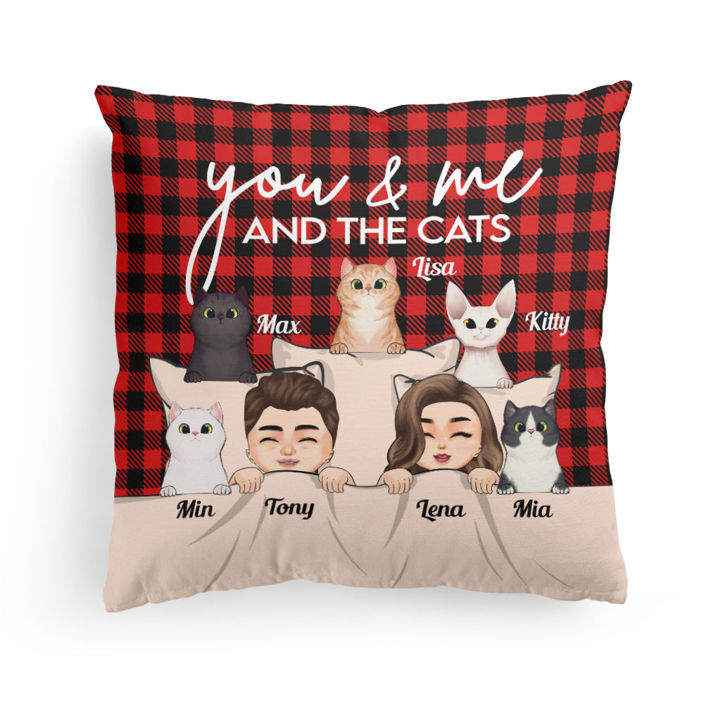 You & Me And The Cats - Personalized Pillow - Anniversary, Valentine's Day Gift For Husband, Wife, Couple, Cat Lovers