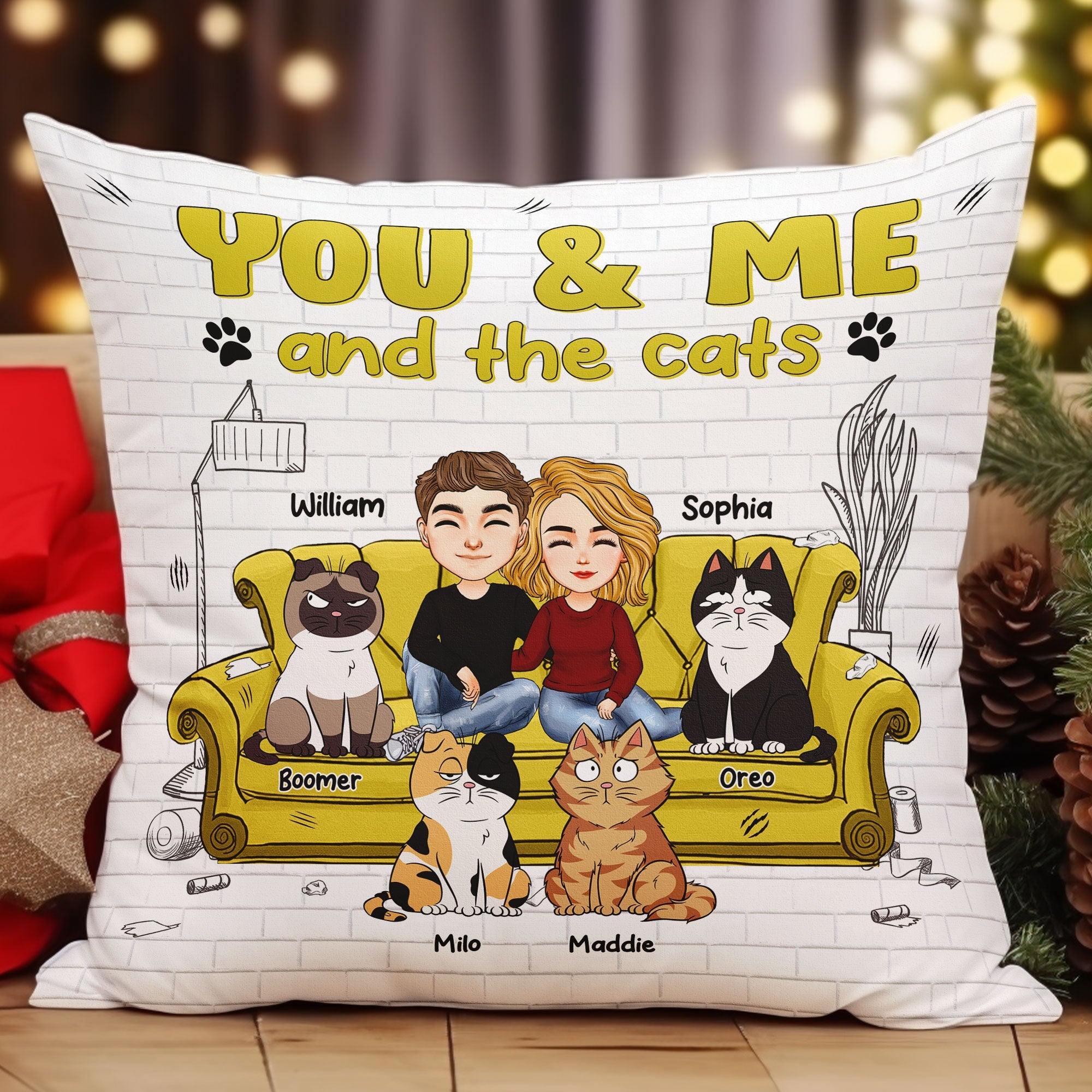 You & Me And The Cats - Personalized Pillow (Insert Included)