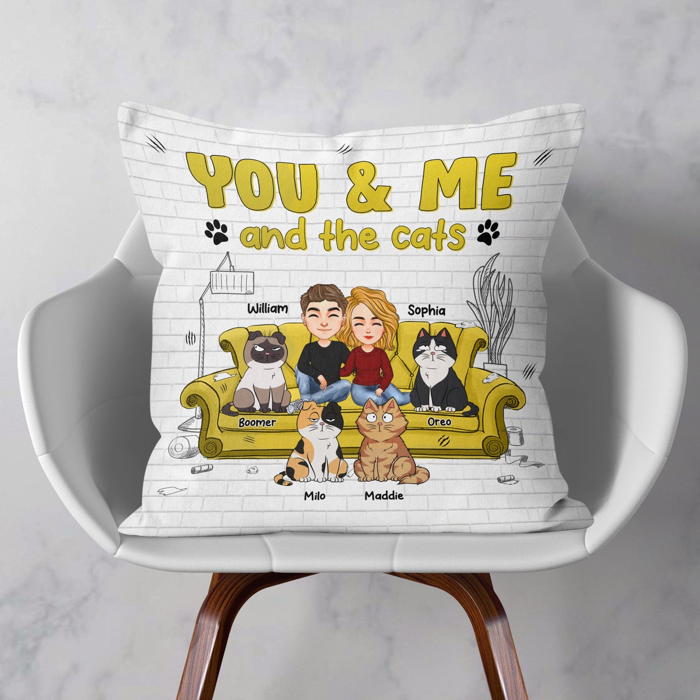 You & Me And The Cats - Personalized Pillow (Insert Included)