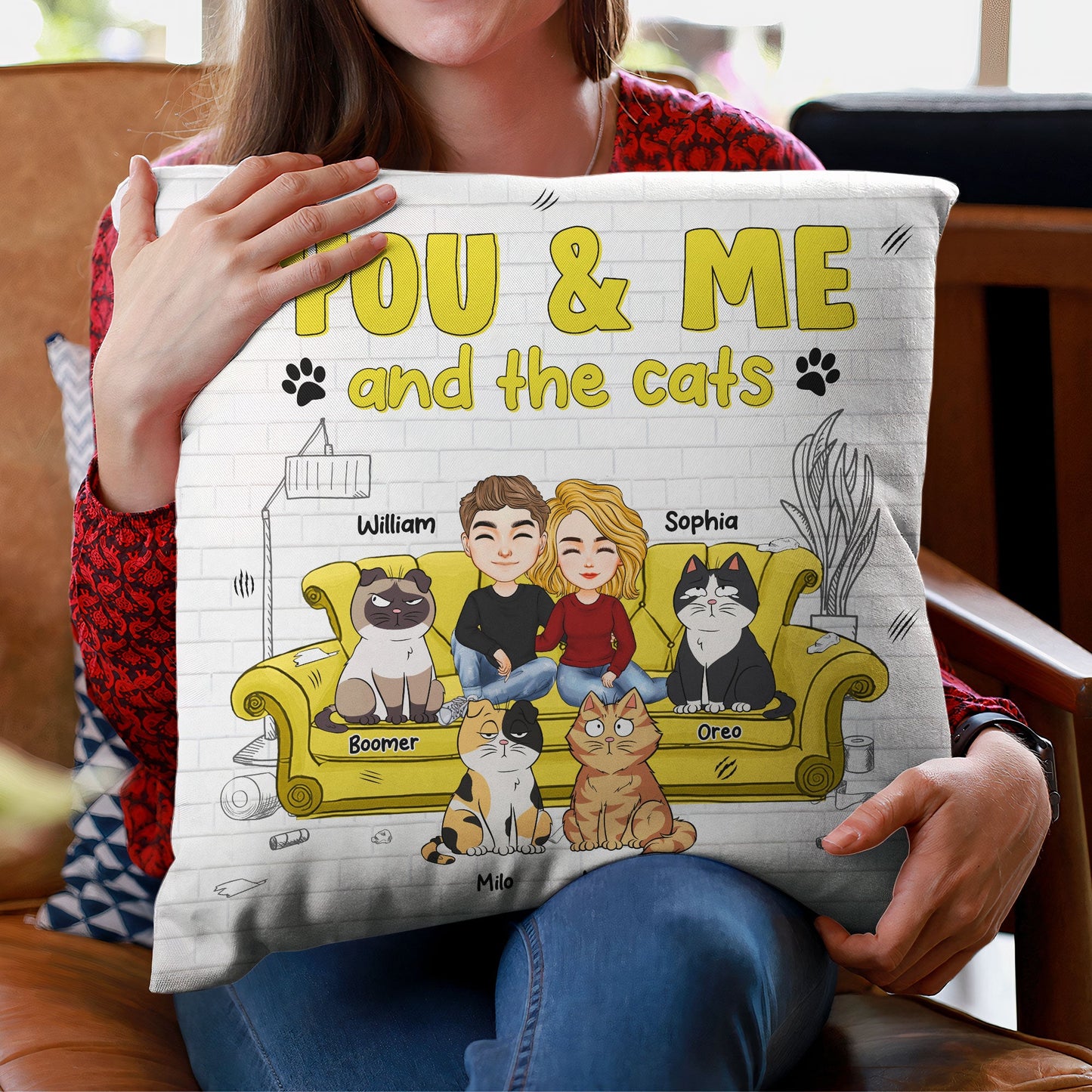 You & Me And The Cats - Personalized Pillow (Insert Included)