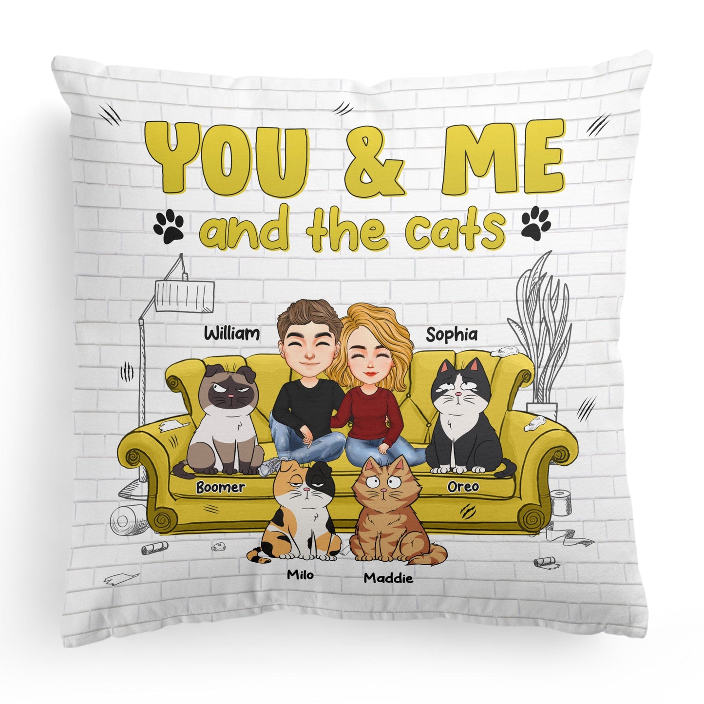You & Me And The Cats - Personalized Pillow (Insert Included)