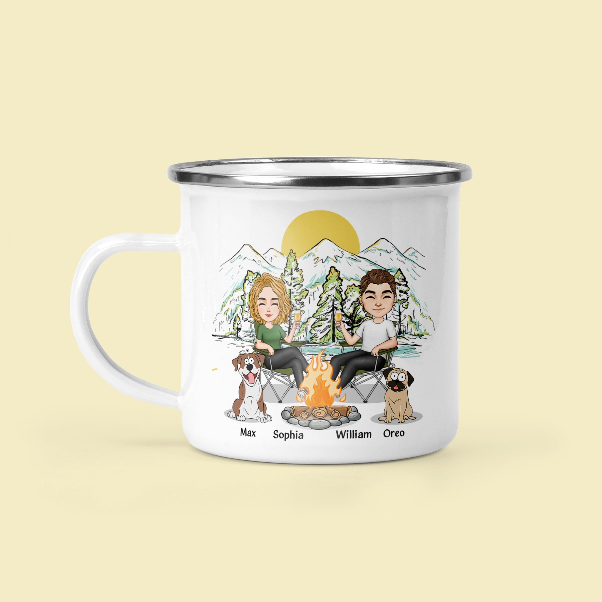 You & Me And The Dogs Camping - Personalized Enamel Mug