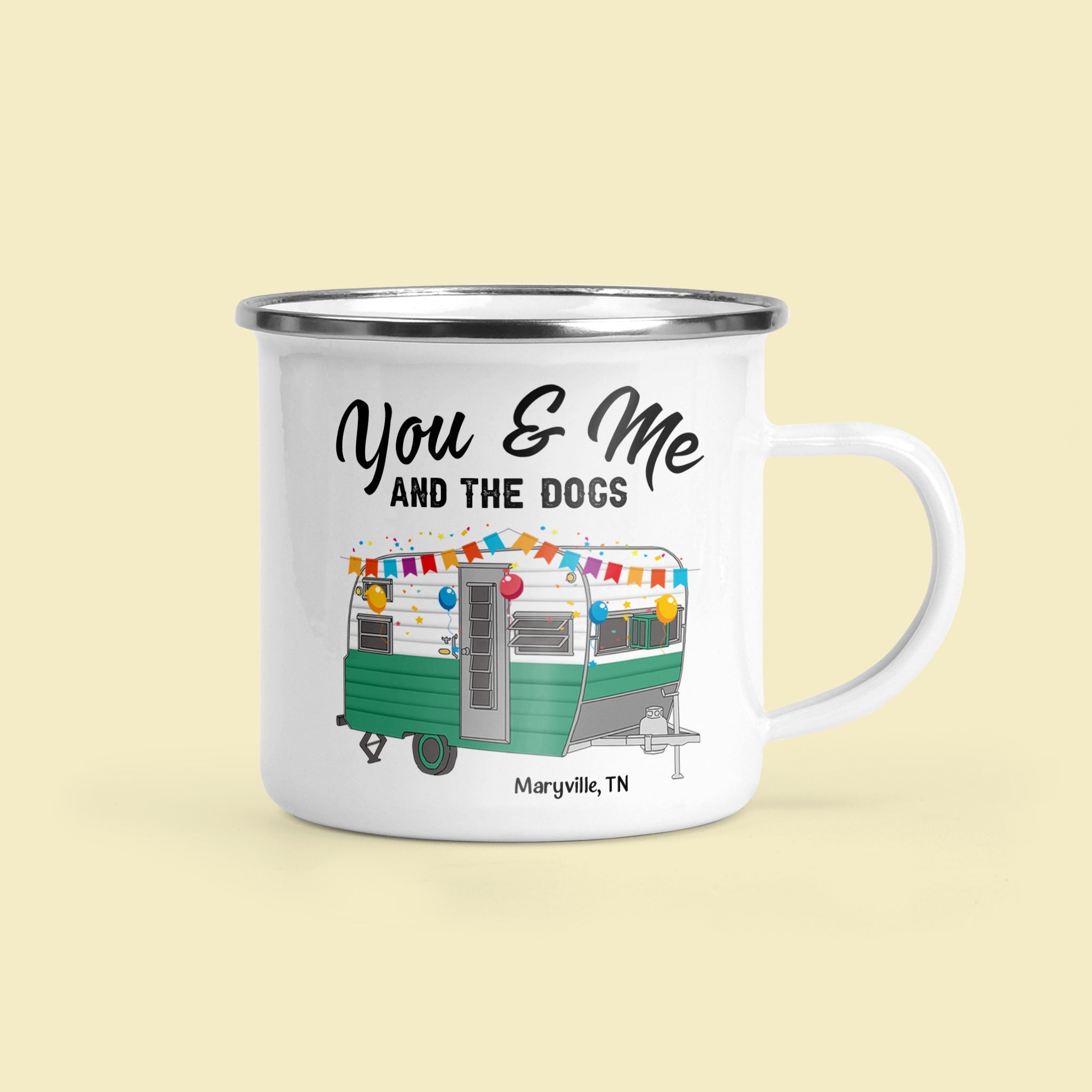 You & Me And The Dogs Camping - Personalized Enamel Mug