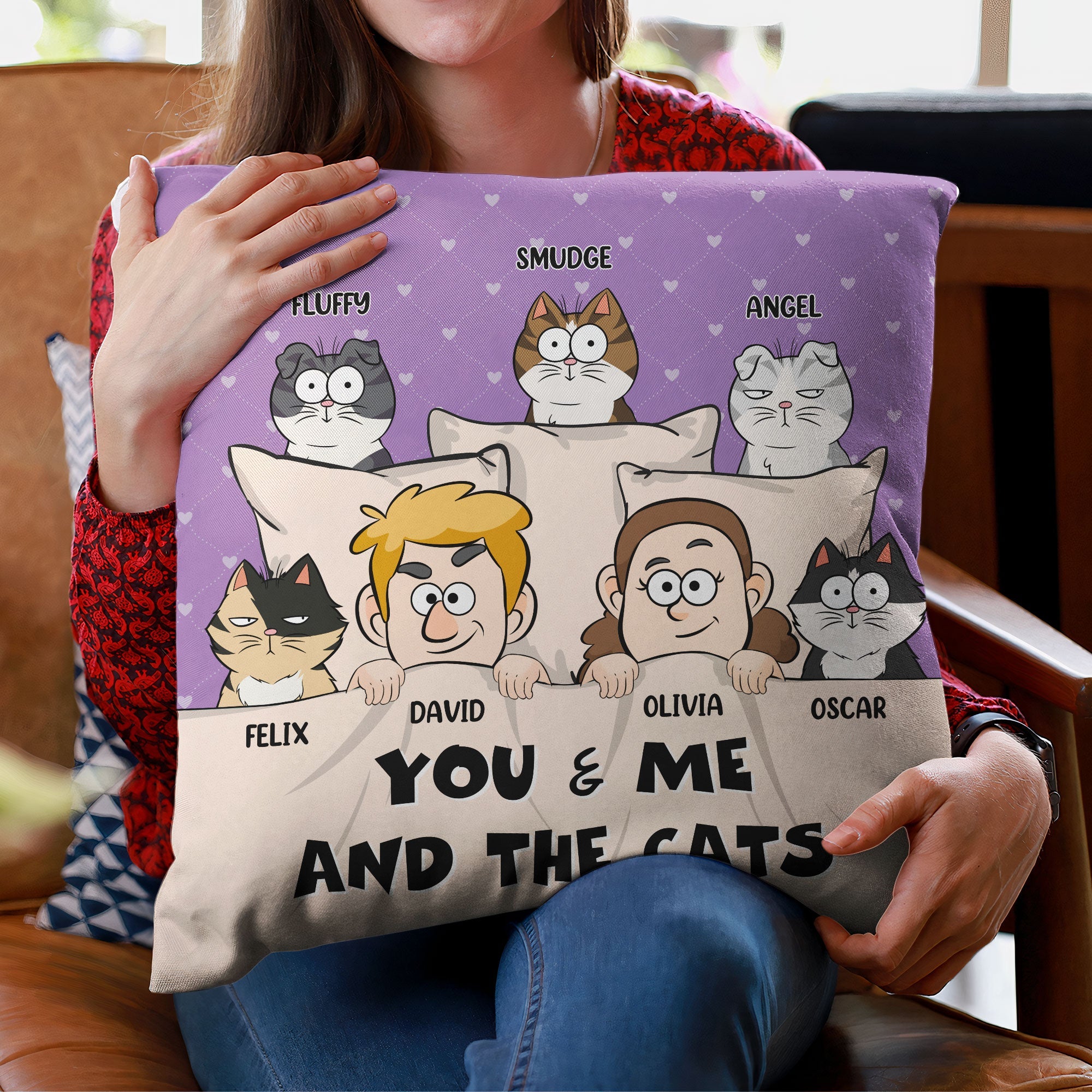 You & Me And The Dogs + The Cats - Personalized Pillow (Insert Included)