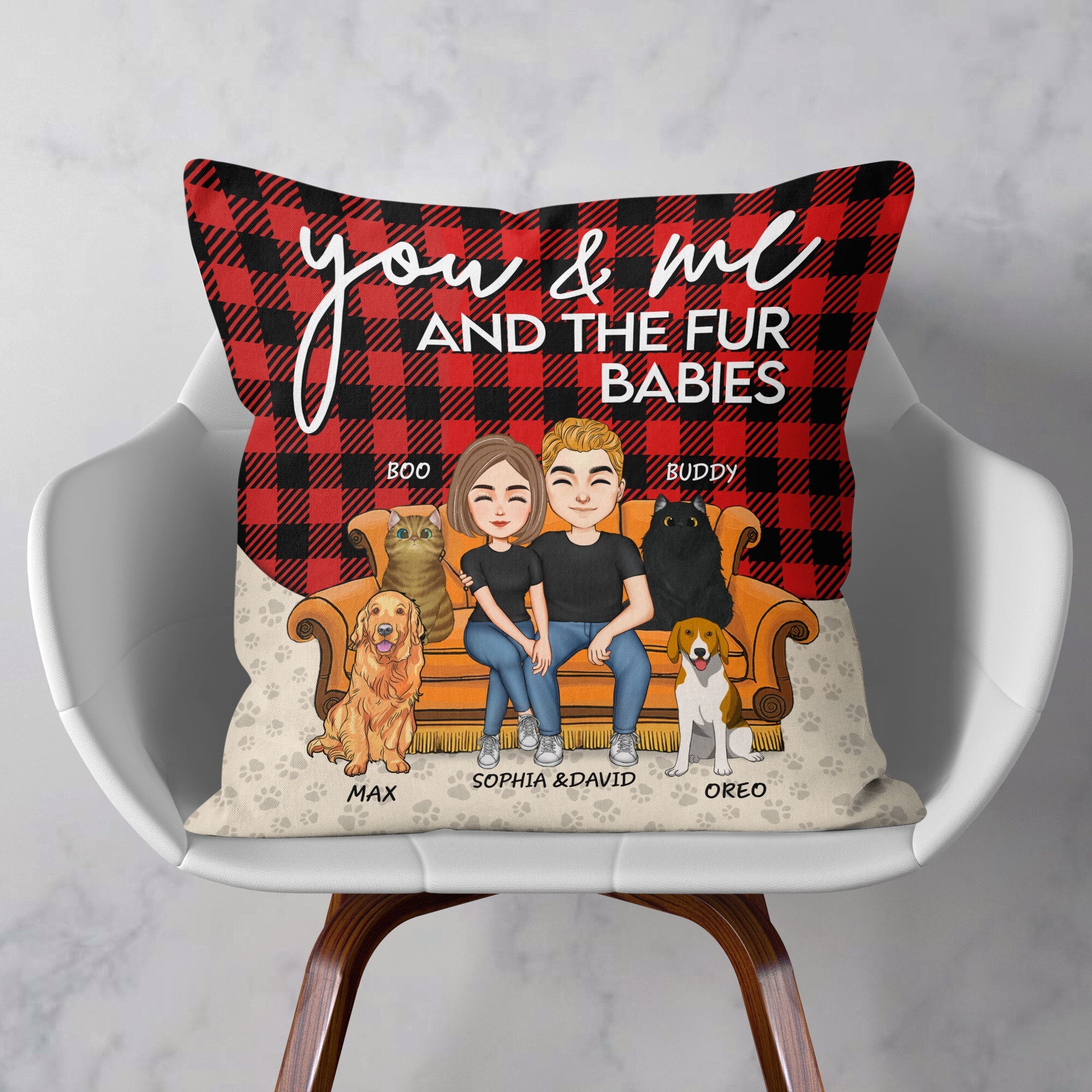 You & Me And The Fur Babies - Personalized Pillow (Insert Included) - Anniversary, Birthday, Funny Gift For Couple, Dog & Cat Lovers