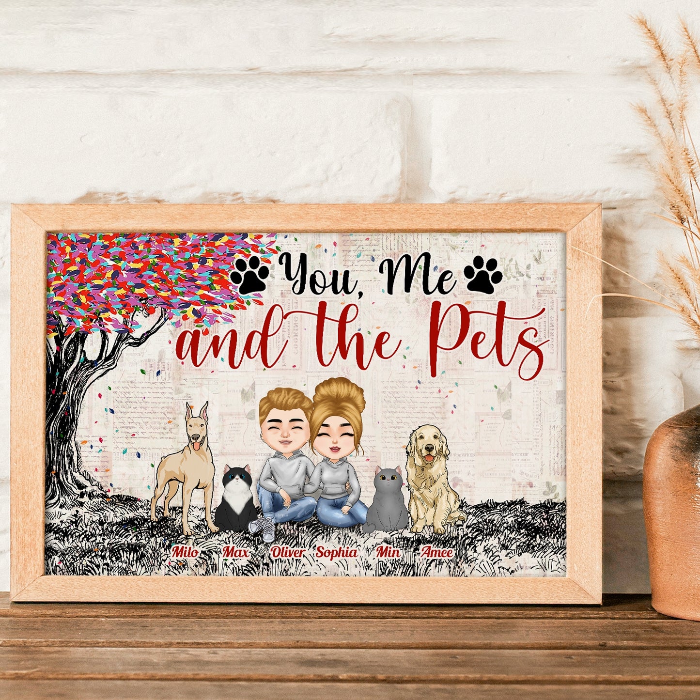 You, Me & The Dog, Cat, Pet - Personalized Poster - Valentine Gift For Him, Her, Gift For Boyfriend, Girlfriend, Dog Mom, Dog Dad