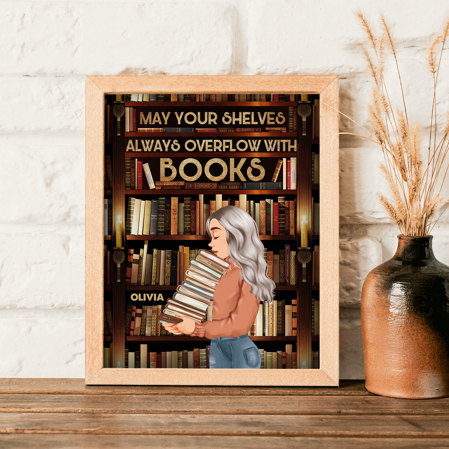 Your Shelves Always Overflow - Personalized Poster - Birthday Gift For Book Lovers Bookworms Library