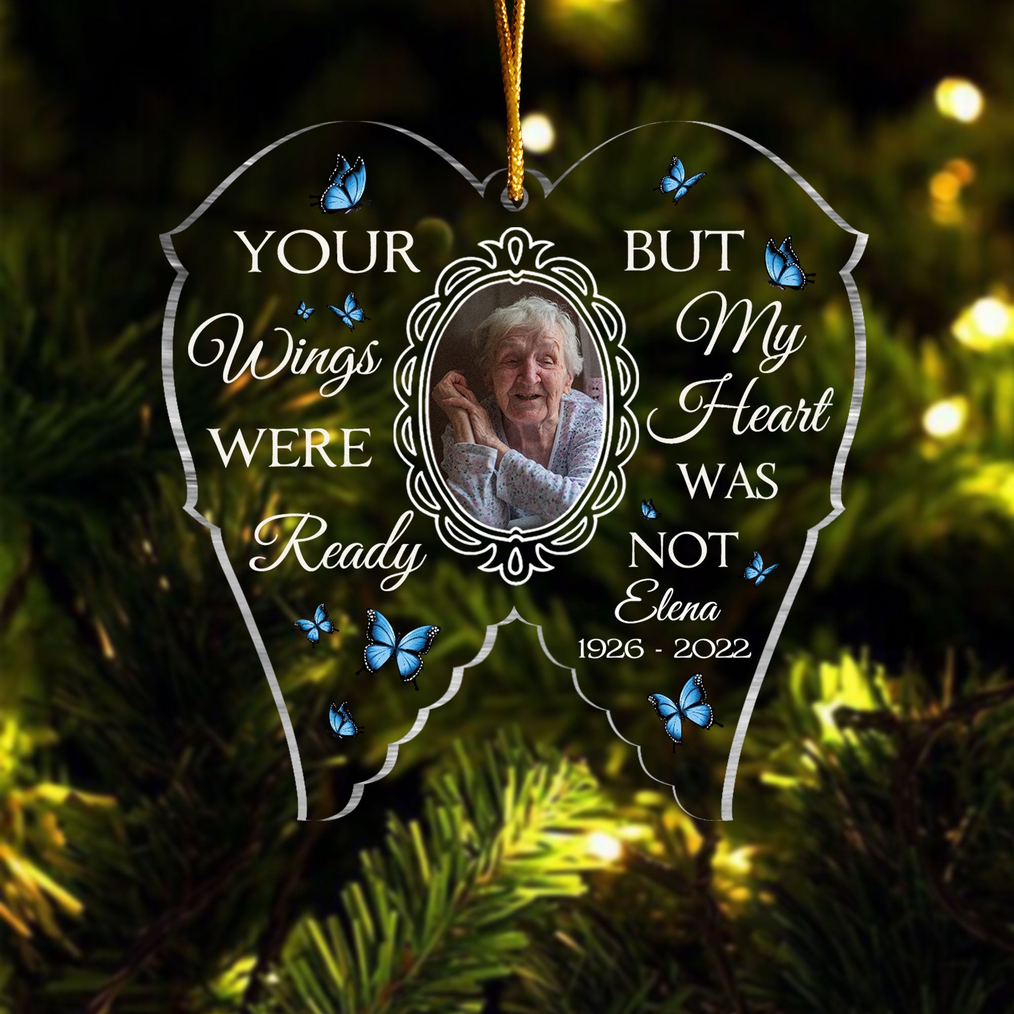 Your Wings Were Ready But My Heart Was Not - Personalized Custom Shaped Acrylic Ornament - Christmas, memorial Gift For Family, Mom, Dad, Daughter, Son