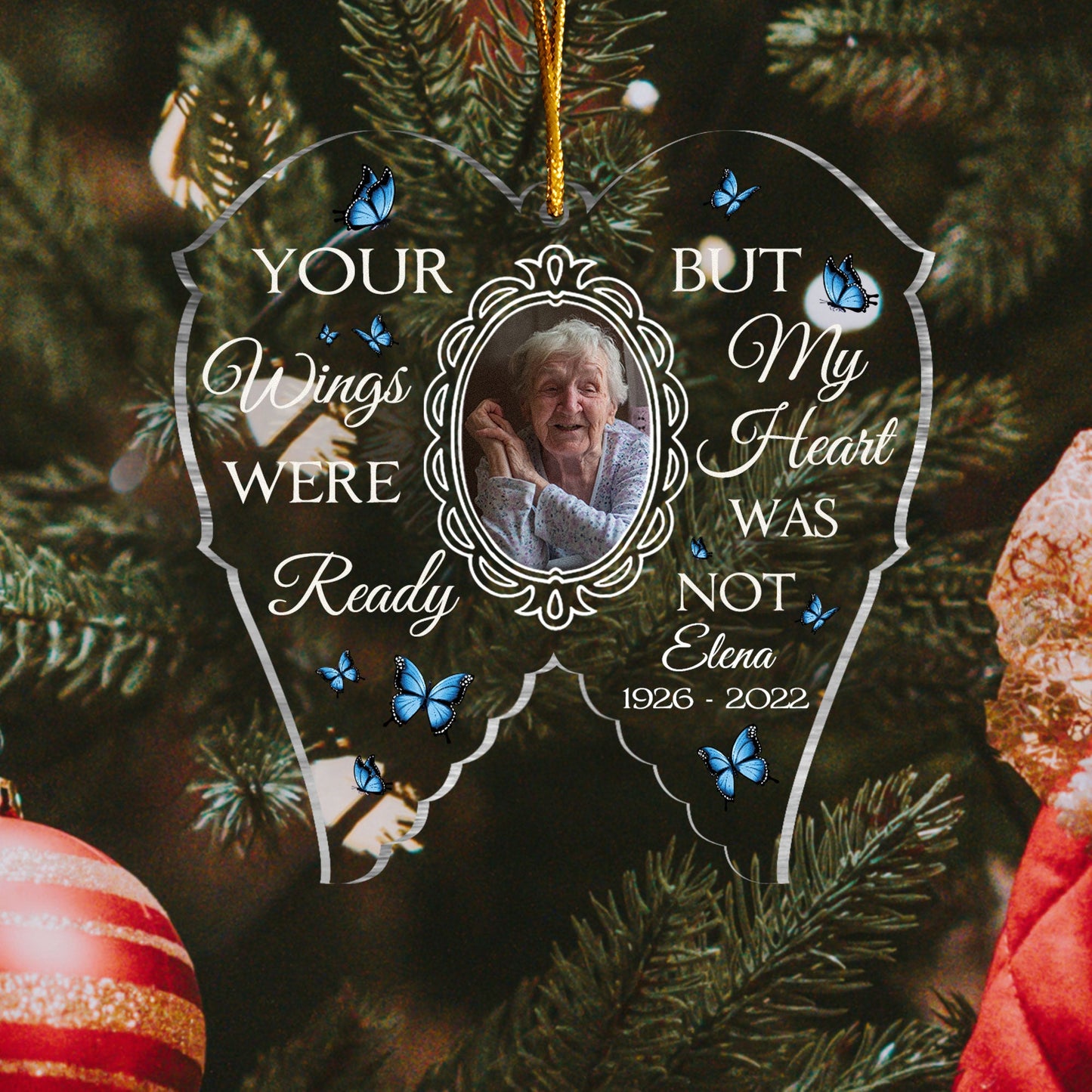 Your Wings Were Ready But My Heart Was Not - Personalized Custom Shaped Acrylic Ornament - Christmas, memorial Gift For Family, Mom, Dad, Daughter, Son