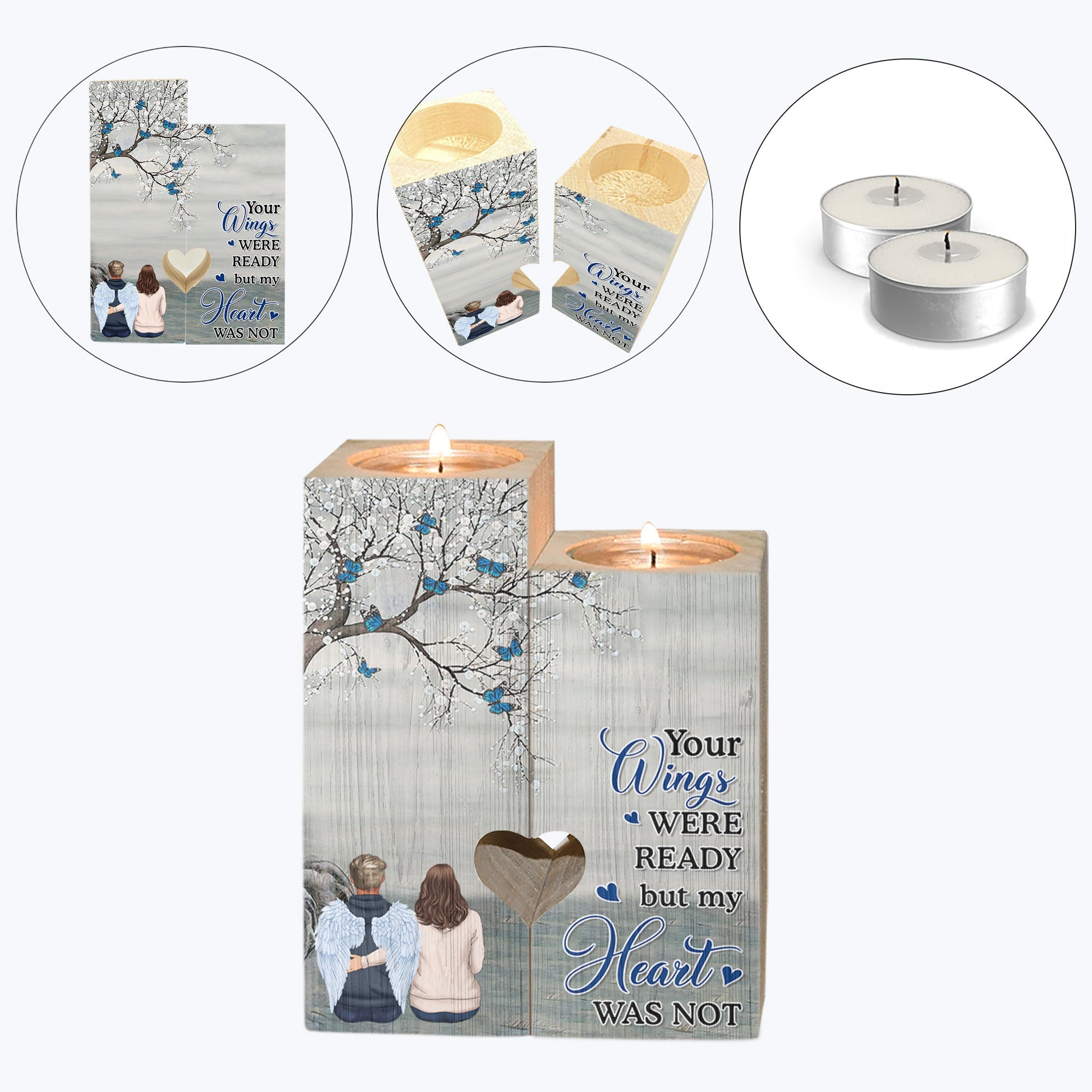 Your Wings Were Ready But My Heart Was Not - Personalized Wood Candle Holder