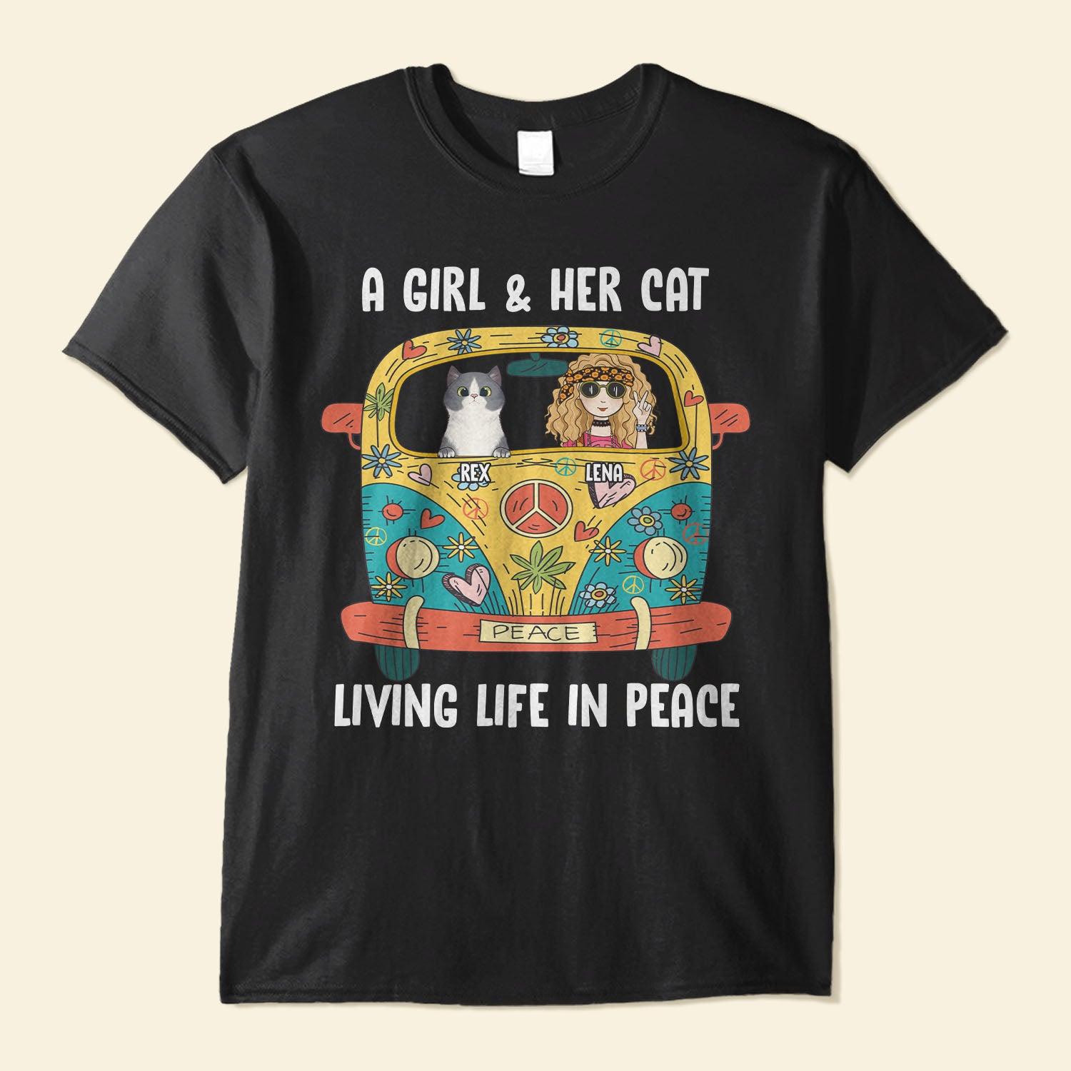 A Girl And Her Dog Peace - Personalized Shirt - Gift For Dog Lover, Hippie, Hippie Girl