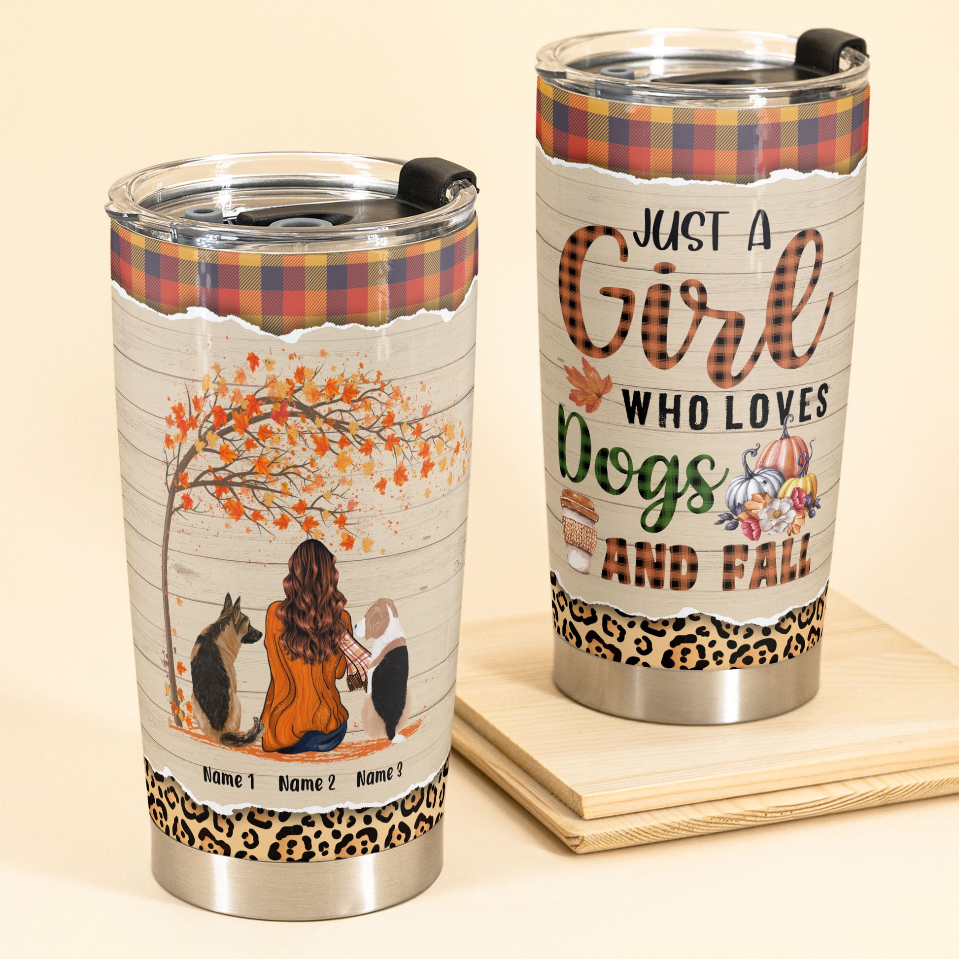 Fall Tumbler For Dog Mom, Just A Girl Who Loves Dogs And Fall - Personalized Tumbler Cup - Gift For Dog Lovers