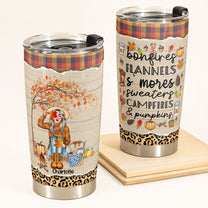 Bonfires Flannels S’mores Sweaters Campfires & Pumpkins - Personalized Tumbler Cup - Fall Season Gift For Girls - Autumn Girl Front