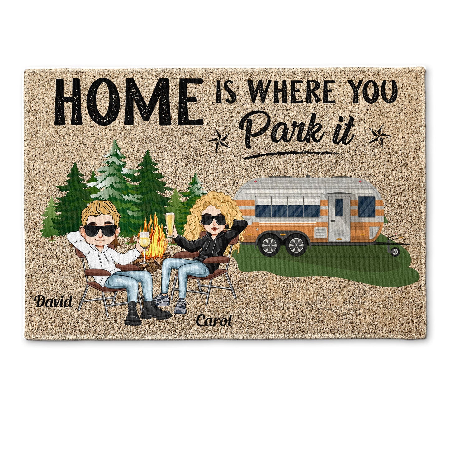 Home Is Where You Park It - Personalized Doormat - Birthday Gift For Hikers, Campers  - Camping Dolls