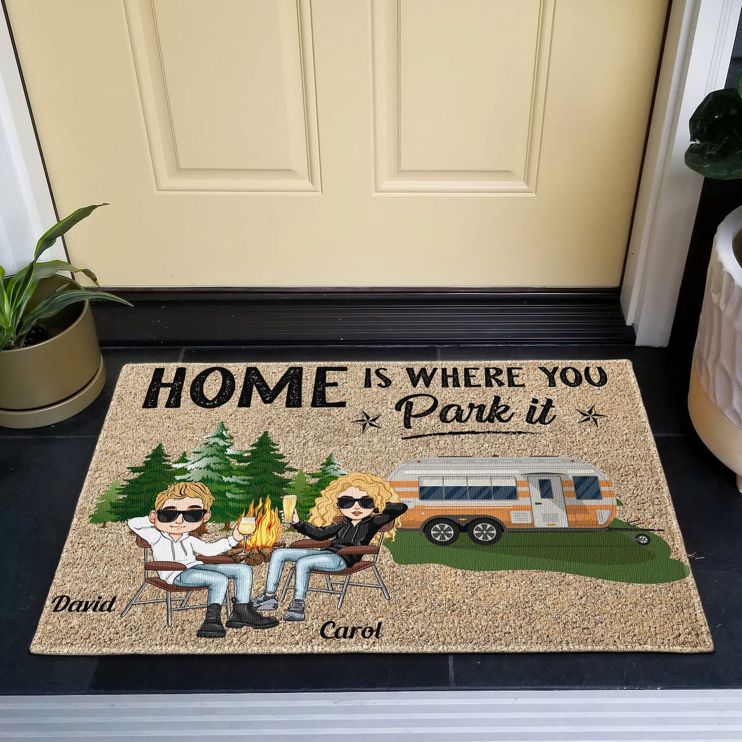 Home Is Where You Park It - Personalized Doormat - Birthday Gift For Hikers, Campers  - Camping Dolls