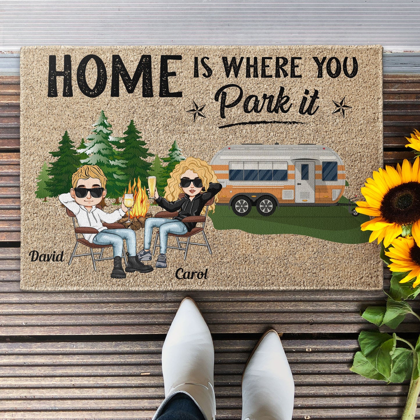 Home Is Where You Park It - Personalized Doormat - Birthday Gift For Hikers, Campers  - Camping Dolls