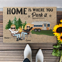 Home Is Where You Park It - Personalized Doormat - Birthday Gift For Hikers, Campers  - Camping Dolls