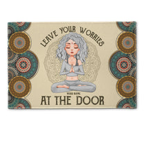 Leave Your Worries At The Door - Personalized Doormat  - Gift For Yoga Lovers - Yoga Girl Illustration