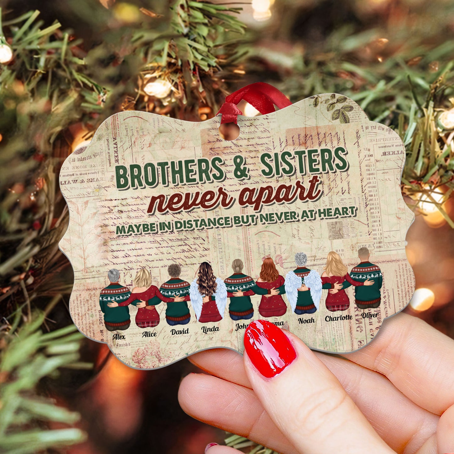 Family Postcard Background  - Personalized Aluminum Ornament - Christmas Gift For Family
