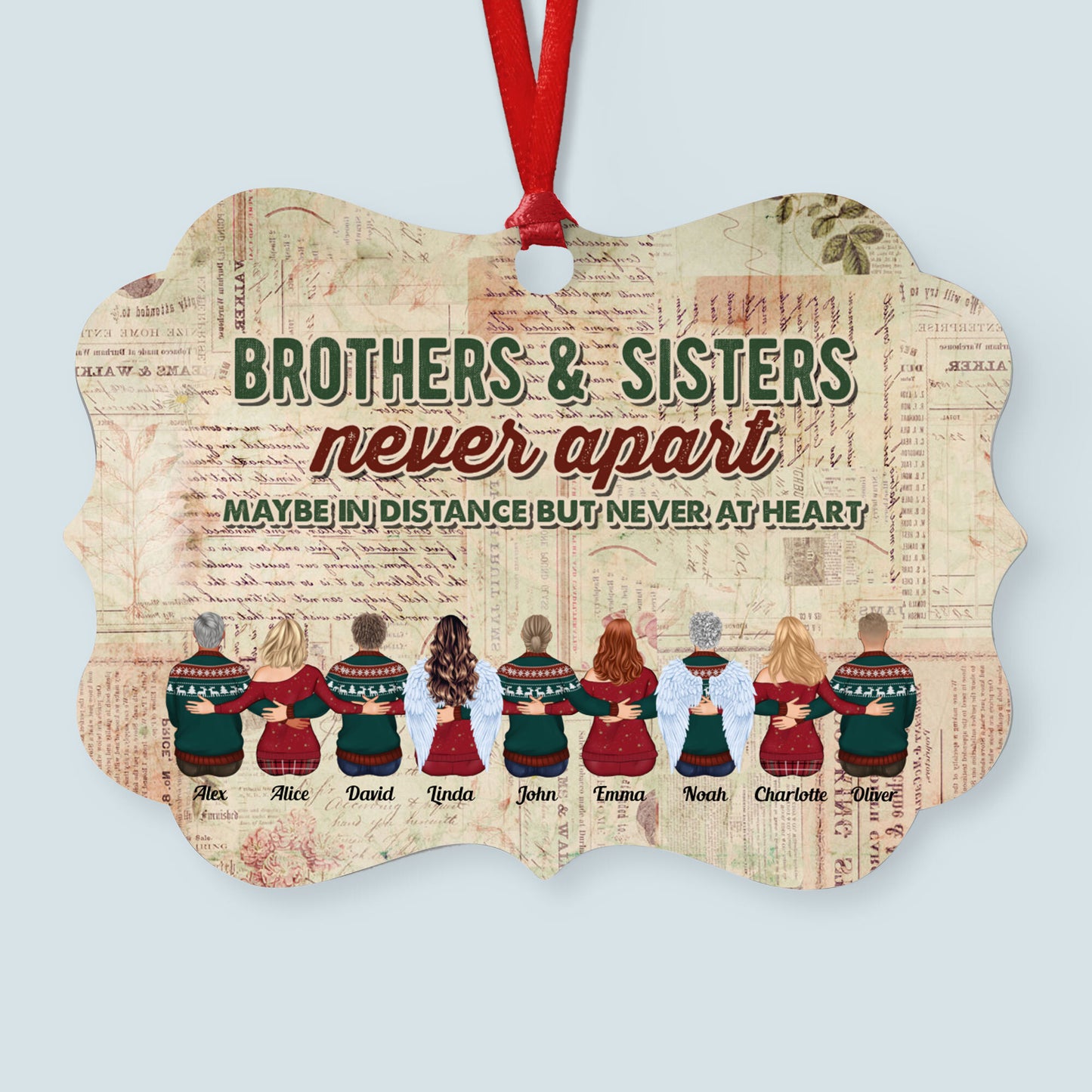 Family Postcard Background  - Personalized Aluminum Ornament - Christmas Gift For Family