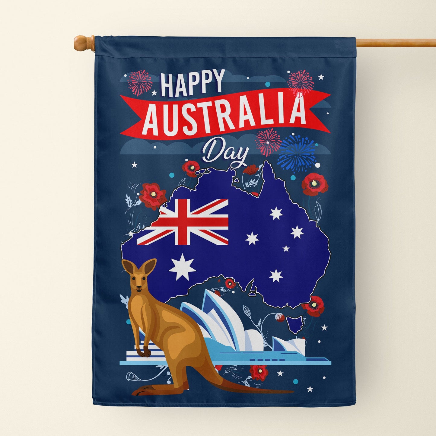 Happy Australia Day Australian Animal Firework - Personalized Flag