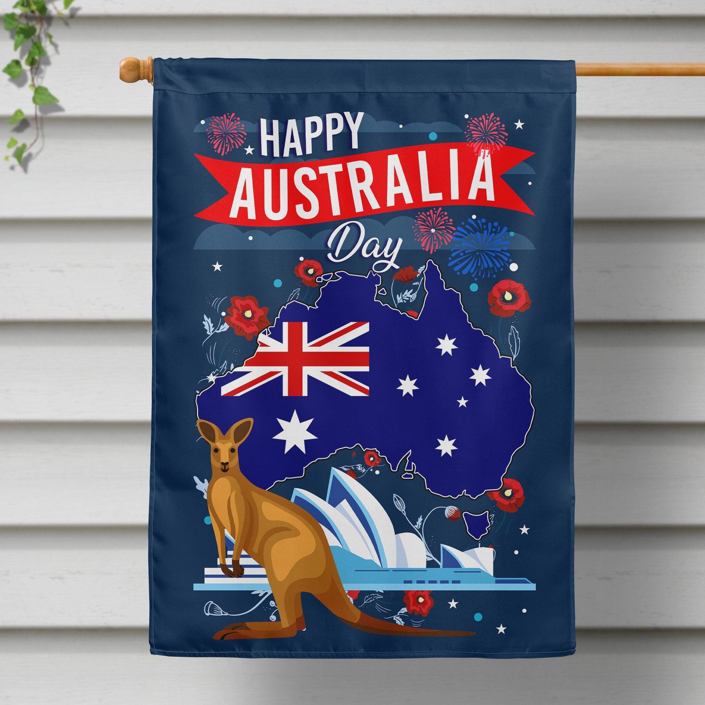 Happy Australia Day Australian Animal Firework - Personalized Flag