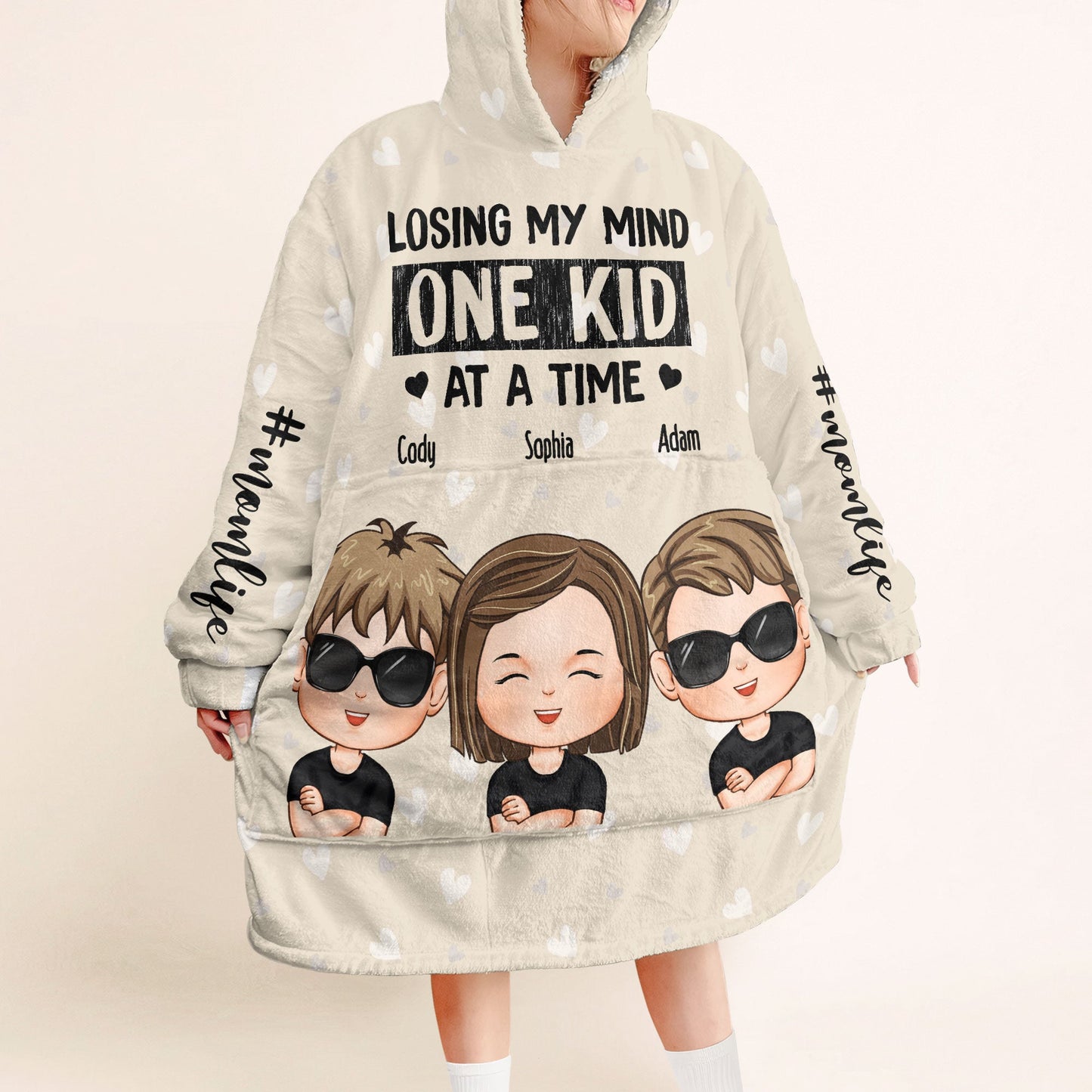 Losing My Mind One Kid At A Time - Personalized Oversized Blanket Hoodie