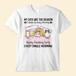 My Cats Are Reasons I Wake Up Every Morning - Personalized Shirt - Gift For Cat Lovers, Cat Mom - Peeking Cats