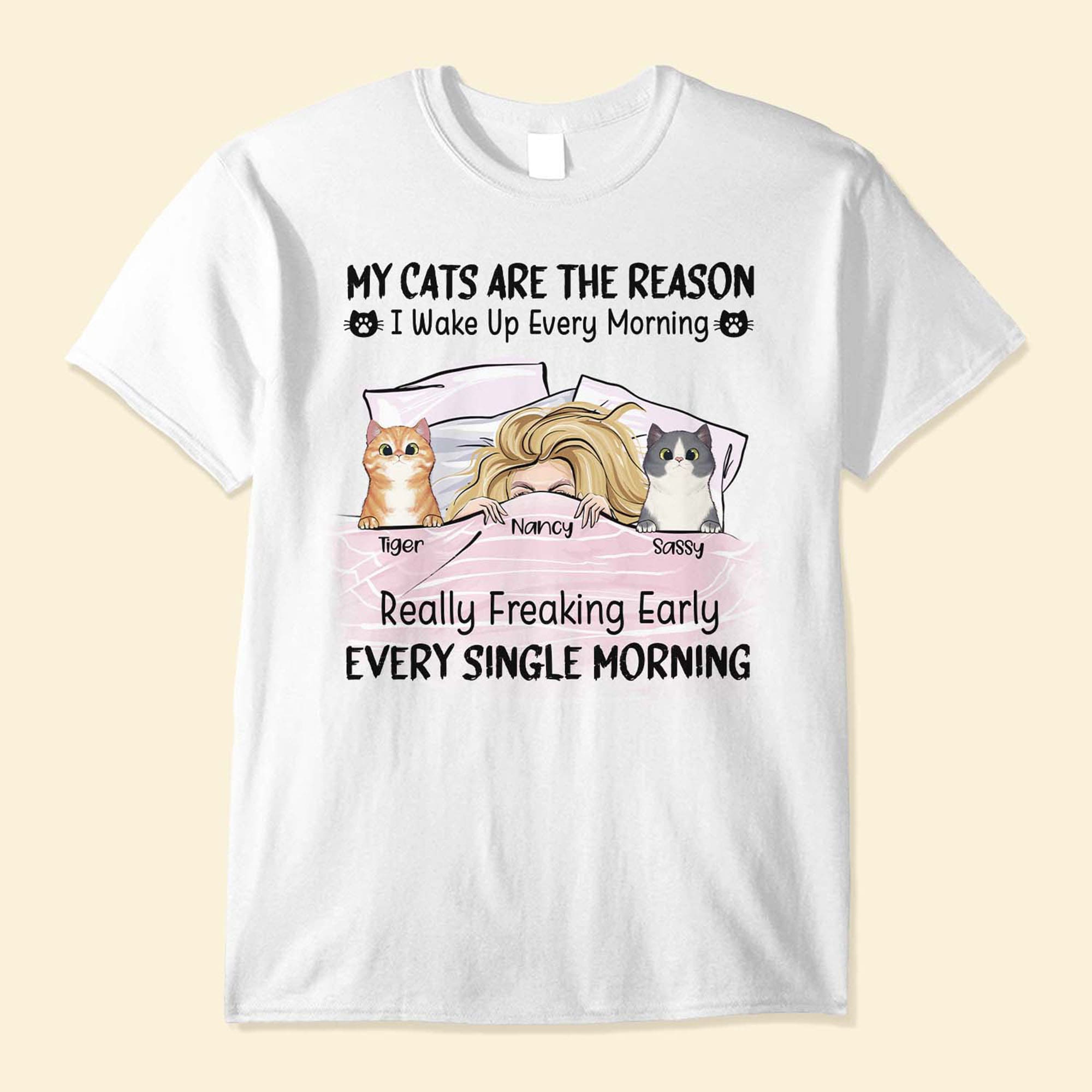My Cats Are Reasons I Wake Up Every Morning - Personalized Shirt - Gift For Cat Lovers, Cat Mom - Peeking Cats