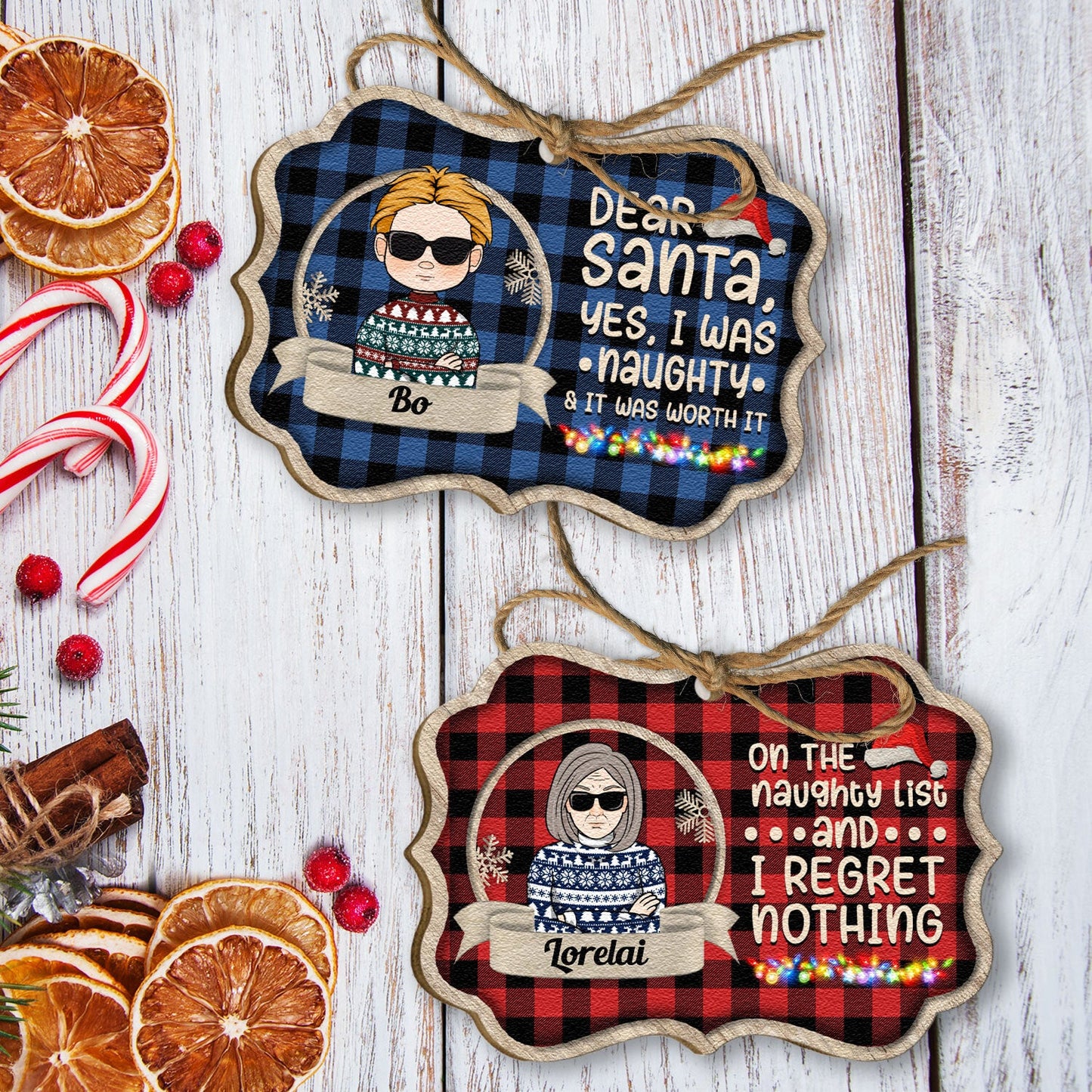 On The Naughty List And I Regret Nothing - Personalized Wooden Ornament - Christmas Gift For Family Members