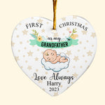 First Christmas As My Grandfather - Personalized Heart Shaped Ceramic Ornament