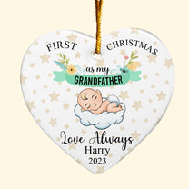 First Christmas As My Grandfather - Personalized Heart Shaped Ceramic Ornament