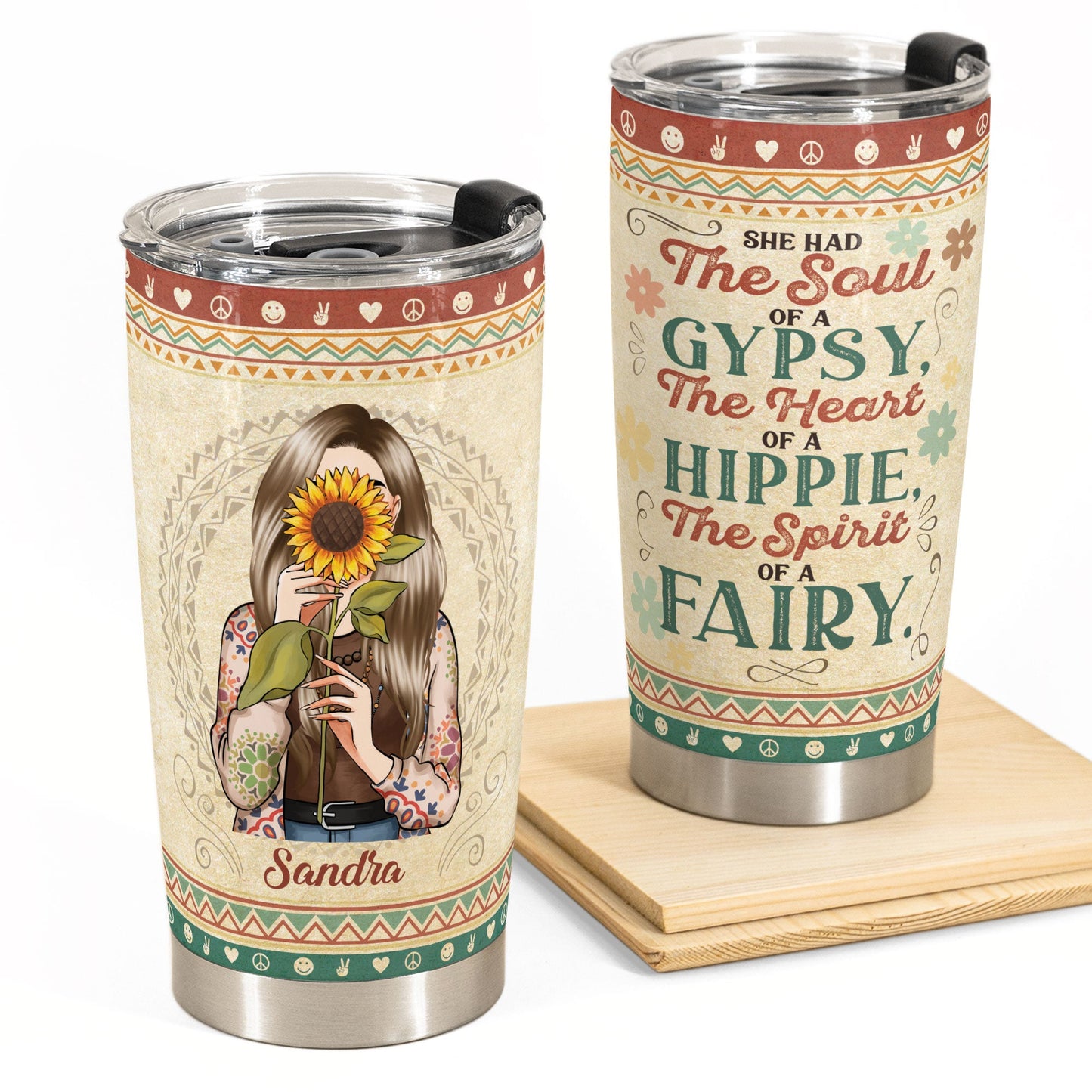 She Had The Soul Of A Gypsy, Hippie Ver 3 - Personalized Tumbler Cup - Birthday Gift For Hippie Girl, Hippie Woman, Hippie Soul, Hippies
