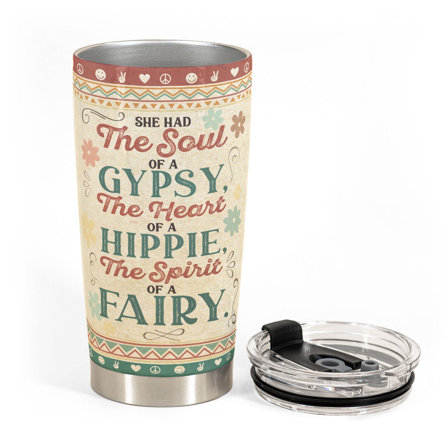 She Had The Soul Of A Gypsy, Hippie Ver 3 - Personalized Tumbler Cup - Birthday Gift For Hippie Girl, Hippie Woman, Hippie Soul, Hippies