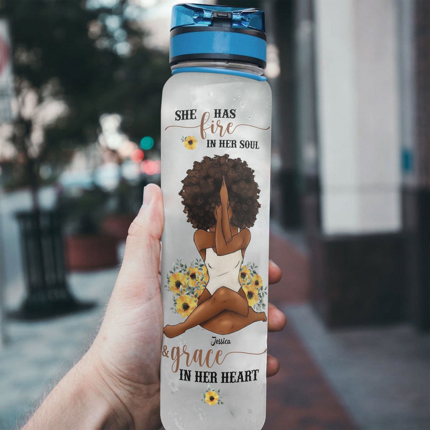 She Has Fire In Her Soul - Personalized Water Bottle With Time Marker