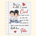 You Are All I Need Love Letter  - Personalized Blanket - Anniversary, Valentine's Day, Birthday Gift For Spouse, Husband, Wife, Lovers, Girlfriend, Boyfriend