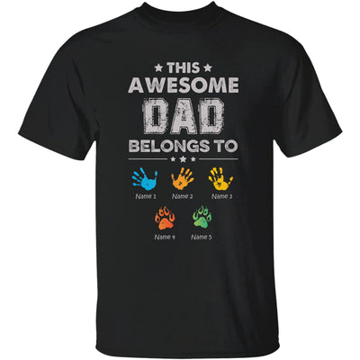 Awesome Dad Belongs To - Personalized Shirt - Hand Prints