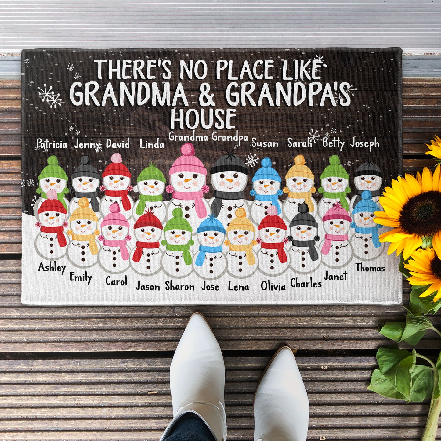 There's Snow Place Like Grandma & Grandpa's House - Personalized Doormat - Snowman Family