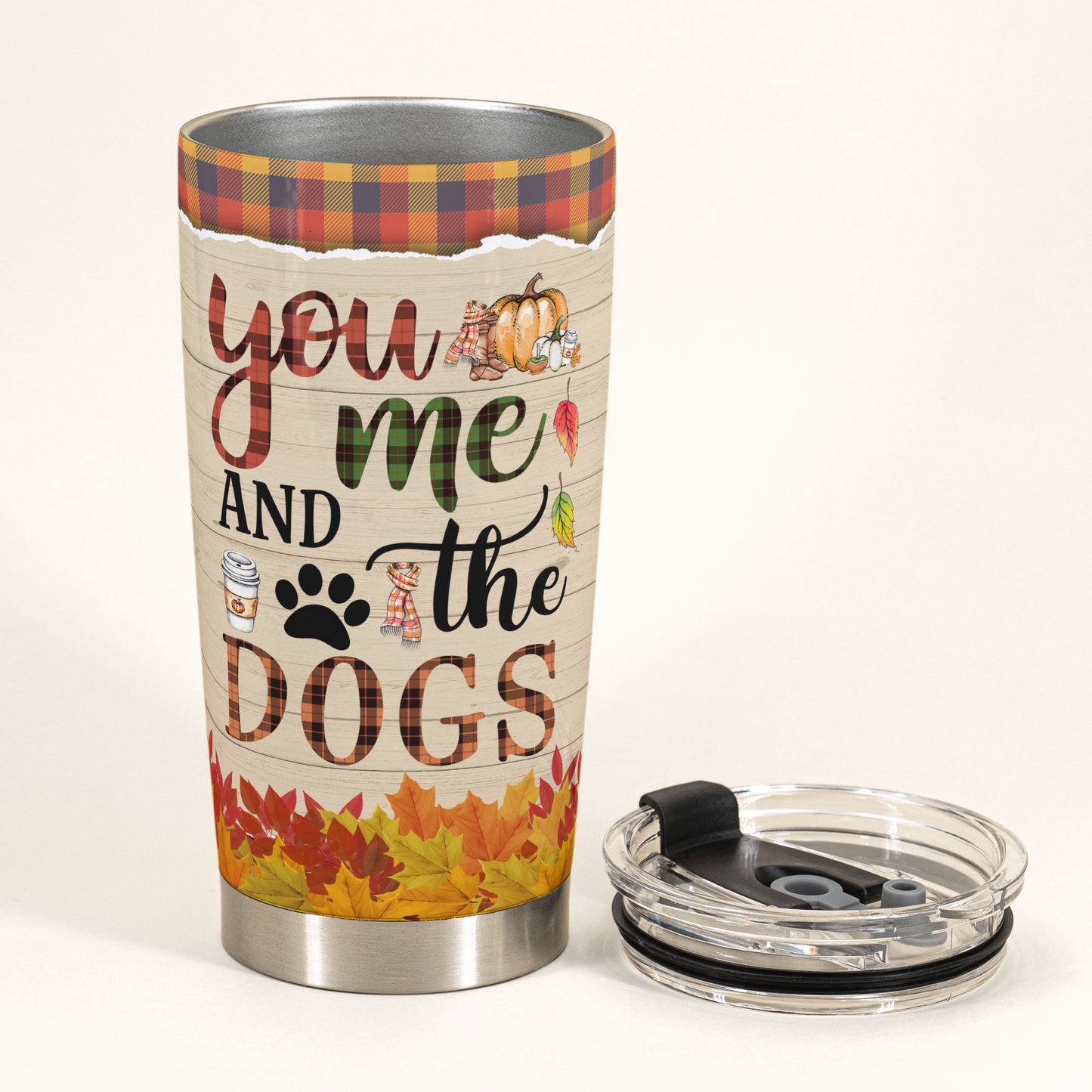 You & Me & The Dogs - Personalized Tumbler Cup - Couple & Dog Back